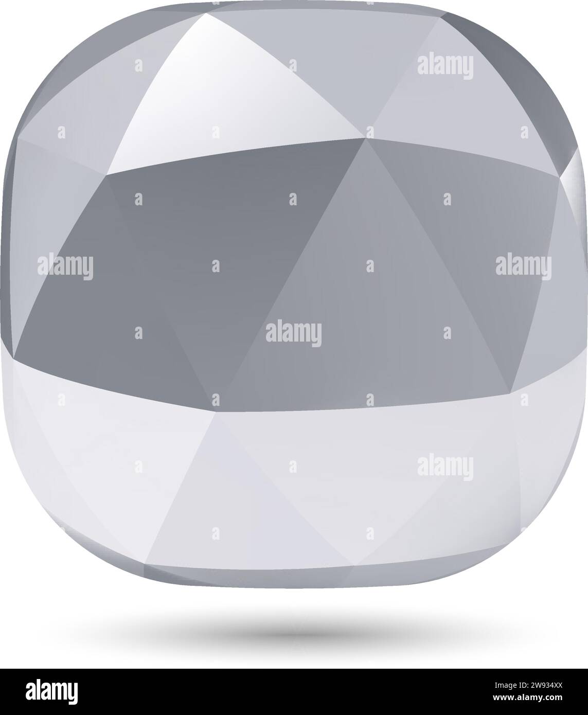 Low Poly Abstract Button, Shining Gemstone Design Element, Geometric Gray Spherical Object with Shadow Effect on White Background Stock Vector