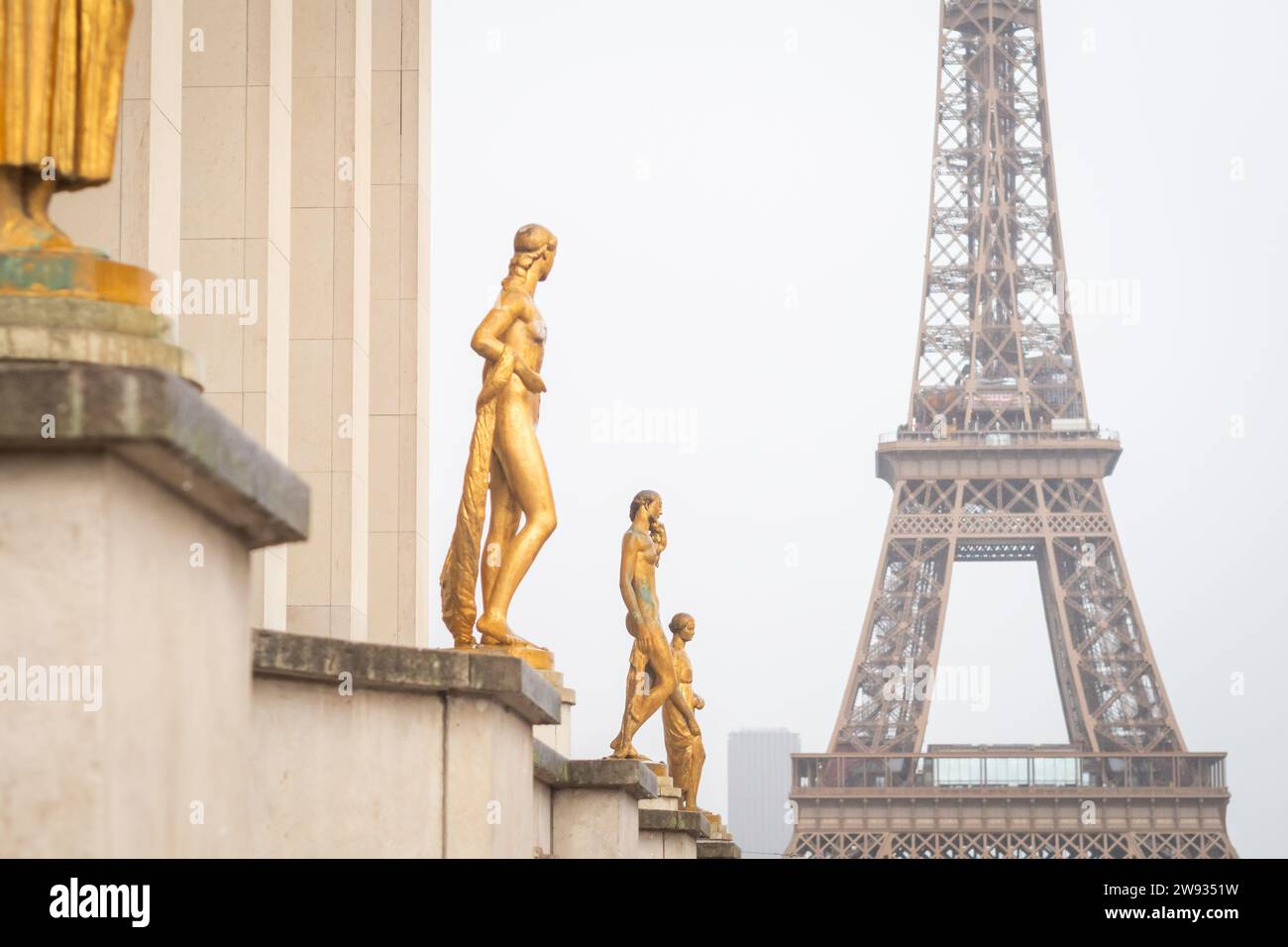 Rainy Eiffel Tower from Place du Trocadero in Paris - France Stock Photo