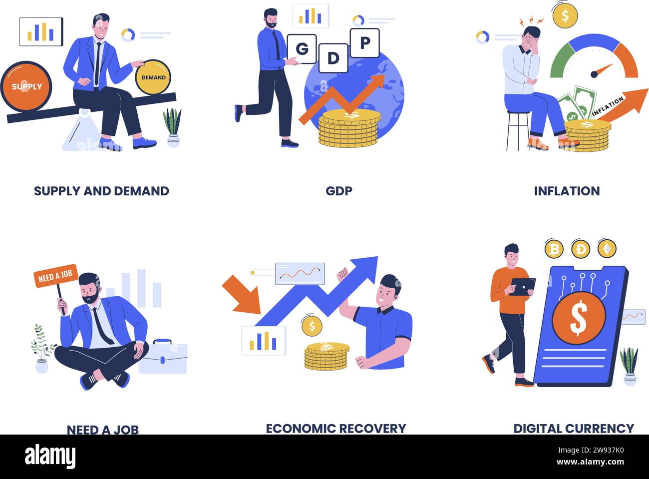 Global economy development illustration collection set. Supply and