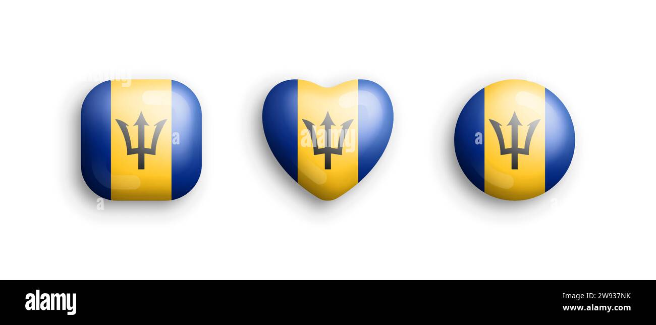 Barbados Official National Flag 3D Vector Glossy Icons In Rounded