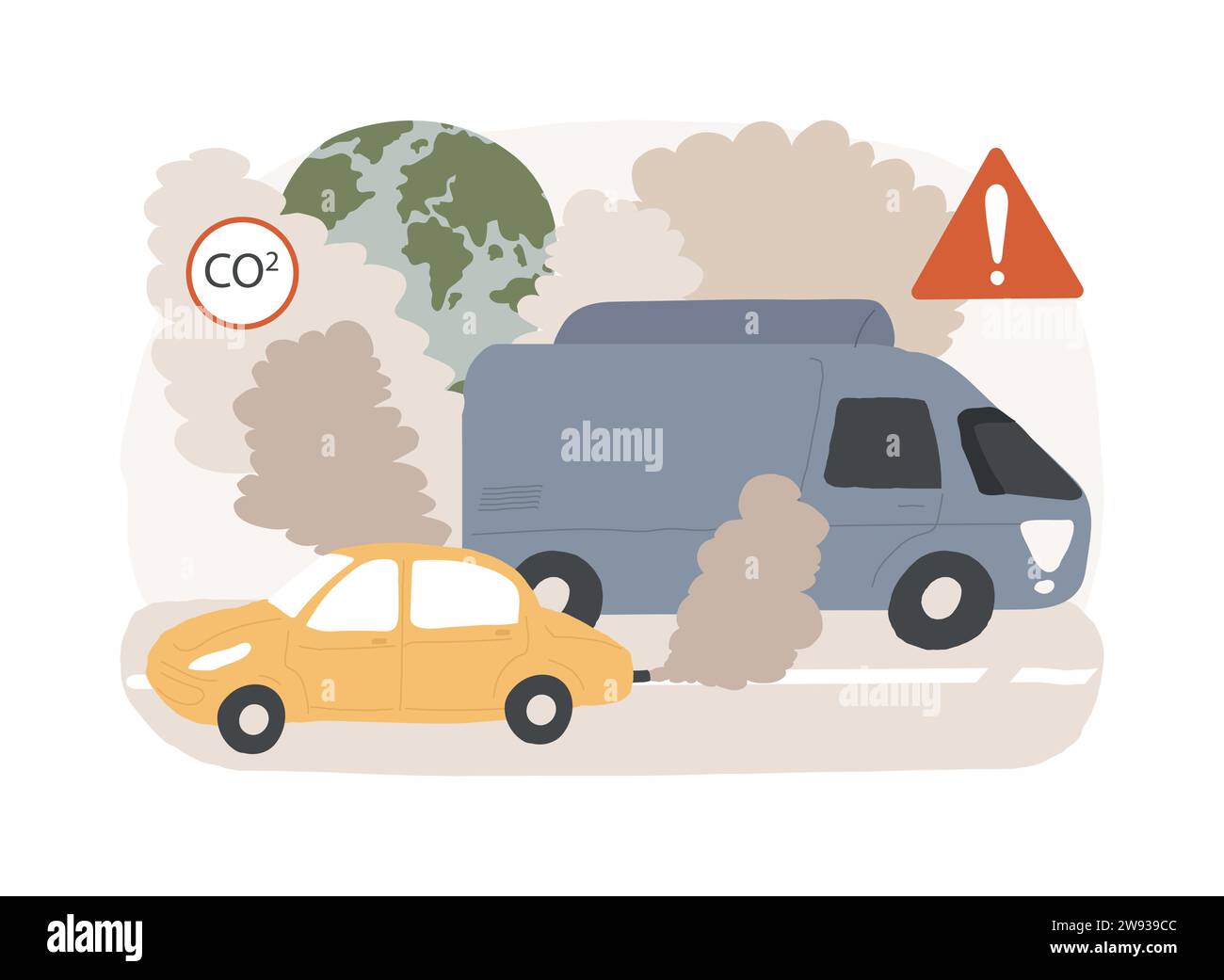 Motor vehicle pollution isolated concept vector illustration. Pollution certificate, motor vehicle emission reduction, car exhaust, transportation industry, co2 country rate vector concept. Stock Vector