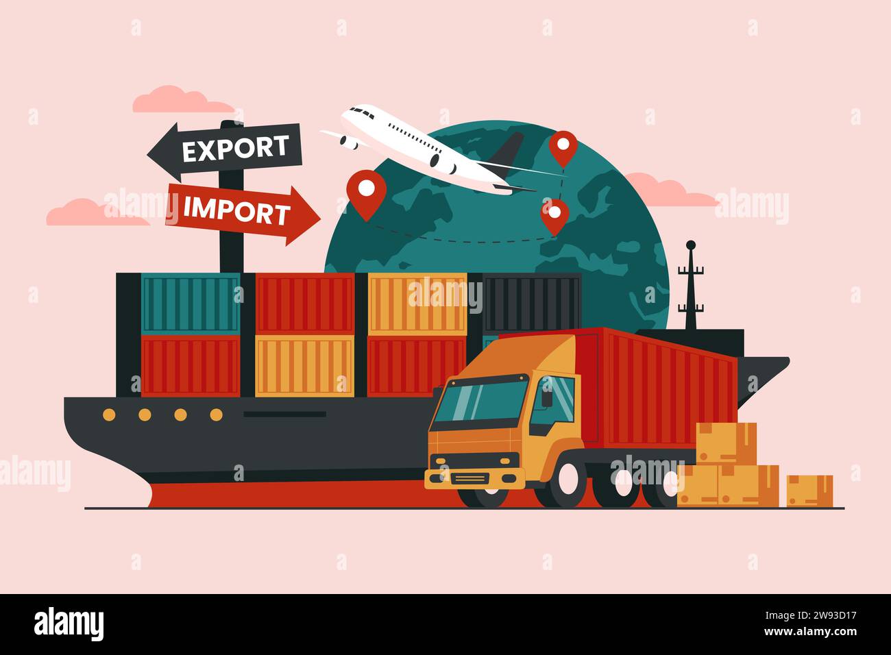 Global logistic distribution service illustration concept. Cargo export