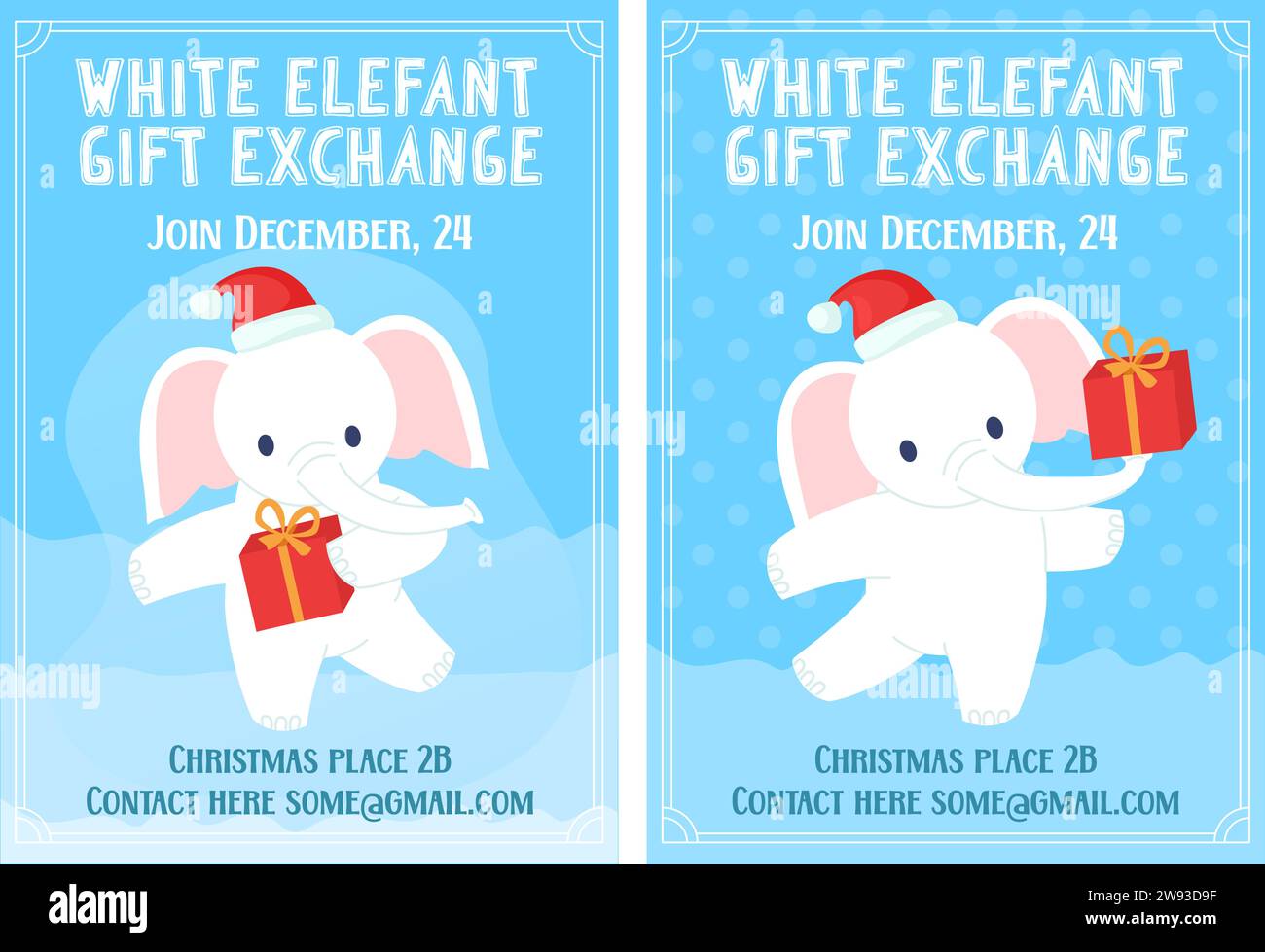 White elephant gift exchange Christmas game party invitation set