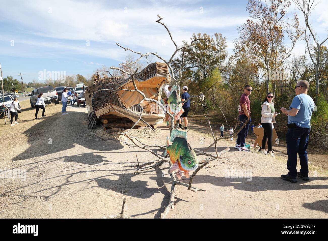 Reserve, USA. 23rd Dec, 2023. A bonfire made into the form of an