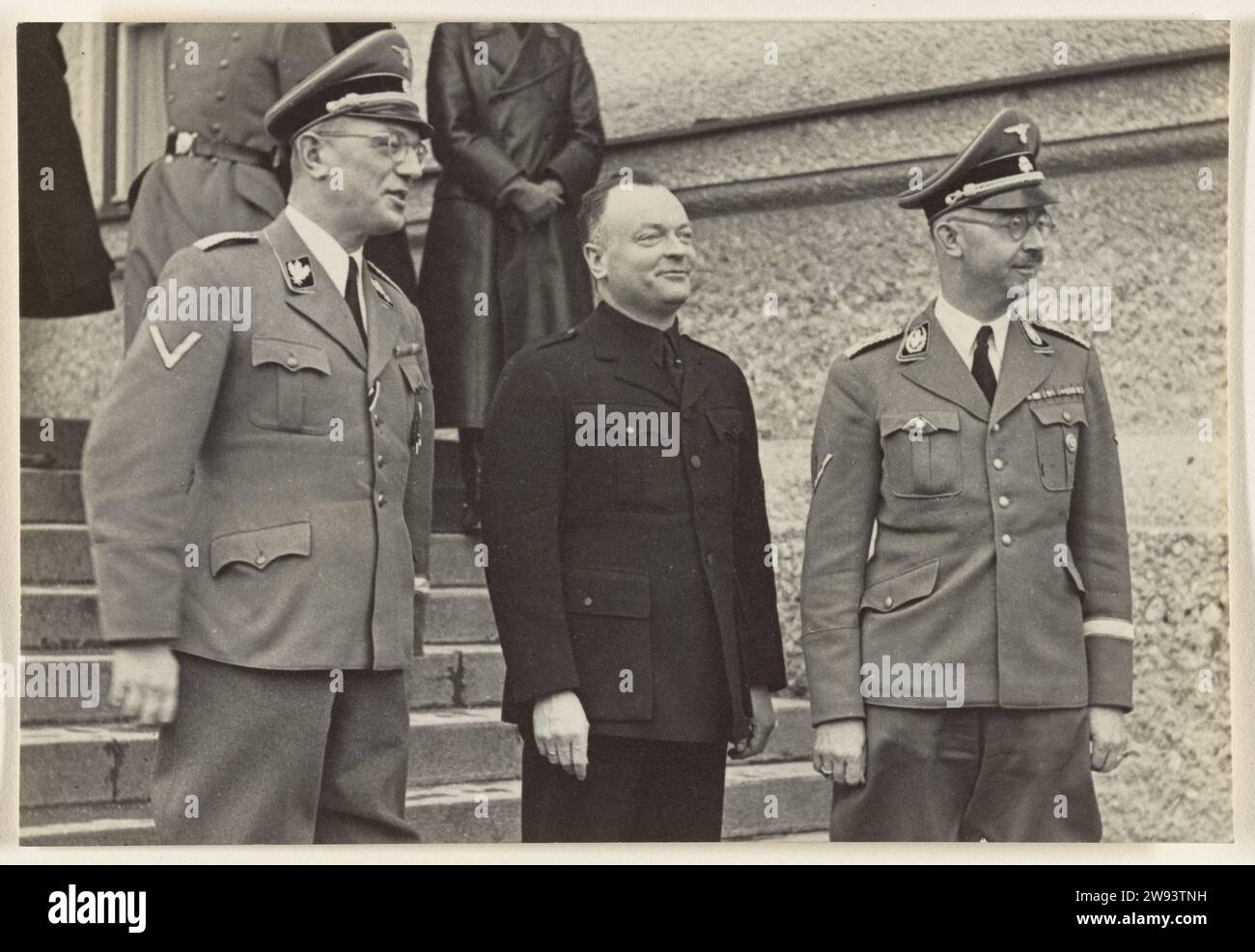 Seyss Inquart, Mussert and Himmler, 1940 - 1944 photograph Three soldiers posing for a staircase in uniform. From left to right: A. Seyss Inquart, Rijks commissioner for the Netherlands, A. Mussert, leader of the NSB and H. Himmler, Reichsführer der SS. Netherlands photographic support   Netherlands Stock Photo