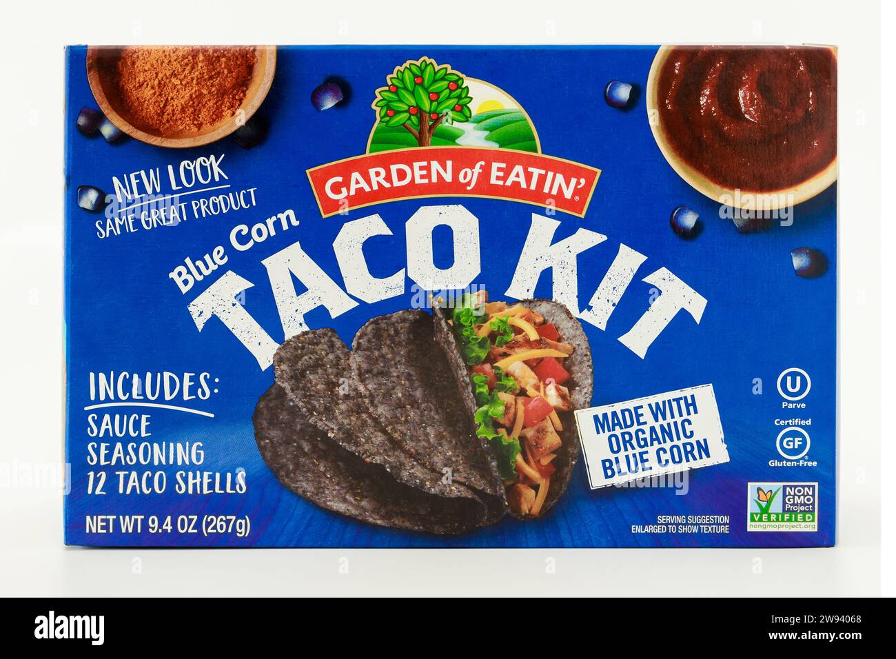 A package of Garden of Eatin blue corn taco kit Stock Photo - Alamy