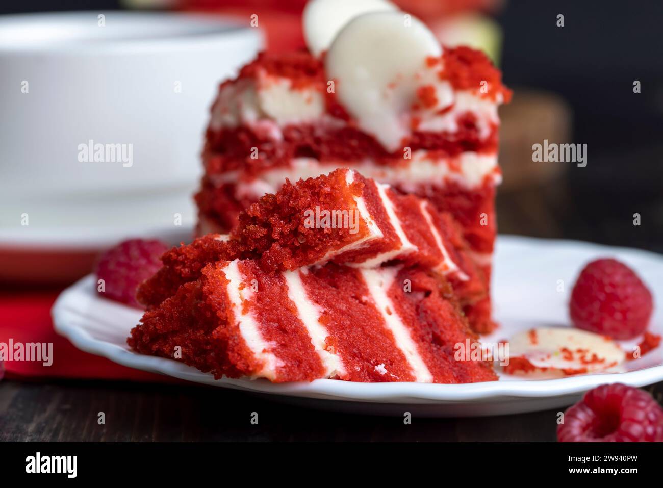 Red Cake Raspberry Sweet red cake with raspberry flavor, delicious dessert layered red ...