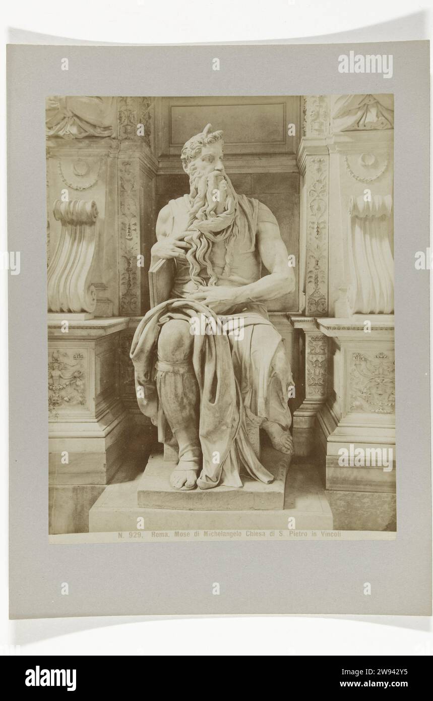Sculpture by Moses in the church San Pietro in Vincoli, Rome, c. 1880 - c. 1904 photograph Sculpture made by Michelangelo. Rome paper. photographic support. cardboard albumen print  San Pietro in Vincoli Stock Photo