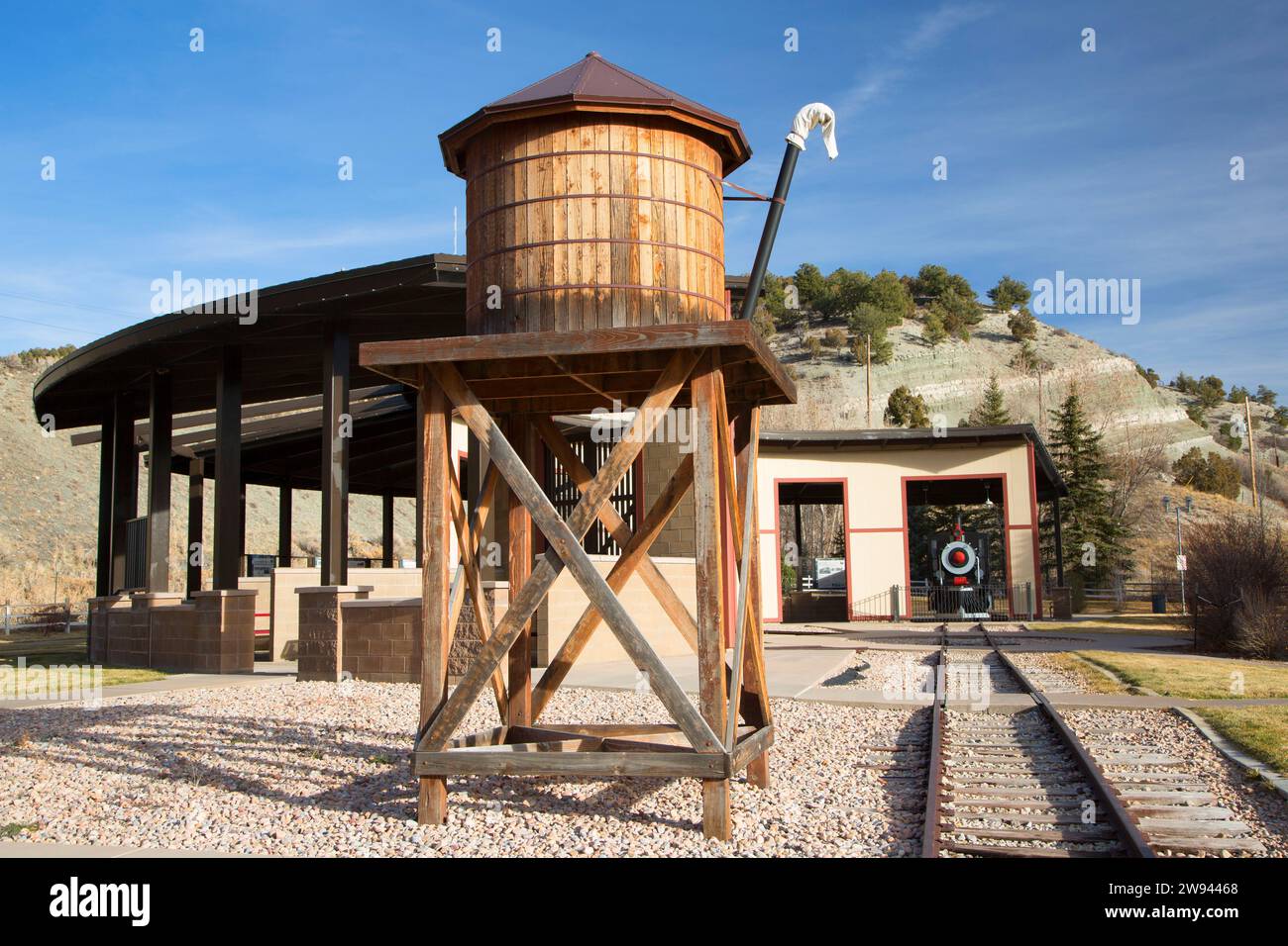 Railroad water tank, Tie Fork Rest Area, Utah Stock Photo