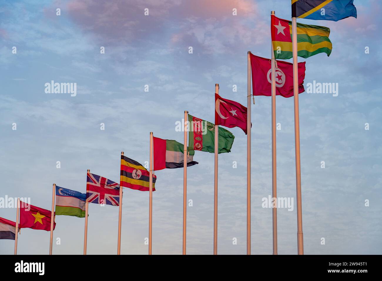 multiple country flags at qatar expo Stock Photo