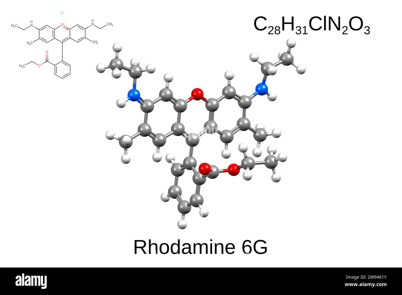 Chemical formula, structural formula and 3D ballandstick model of