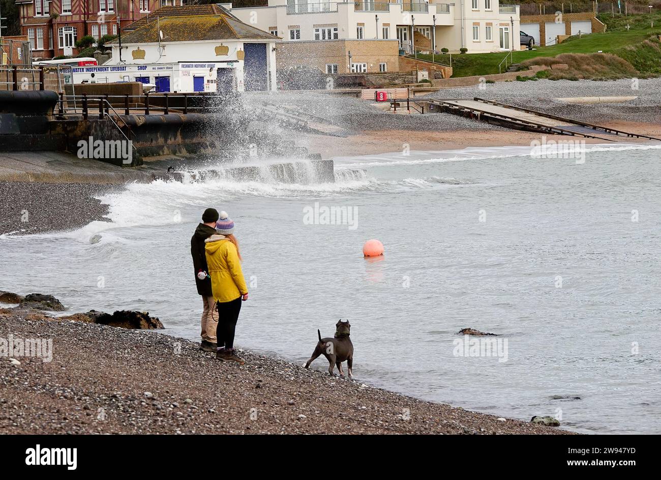 Freshwater Bay, Totland. 23rd December 2023. Changeable weather across