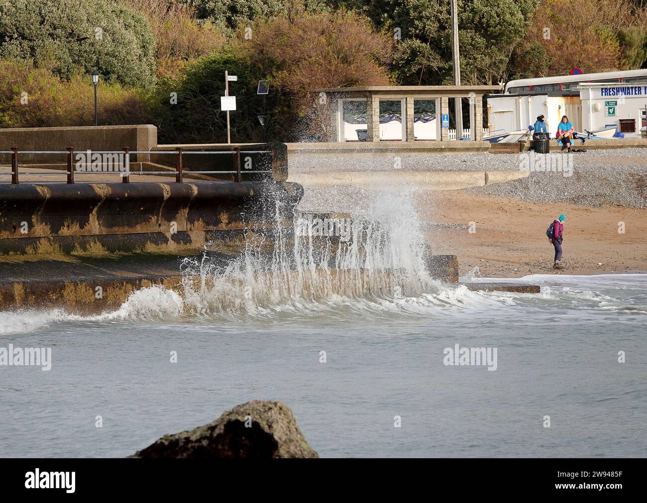 Freshwater Bay, Totland. 23rd December 2023. Changeable weather across