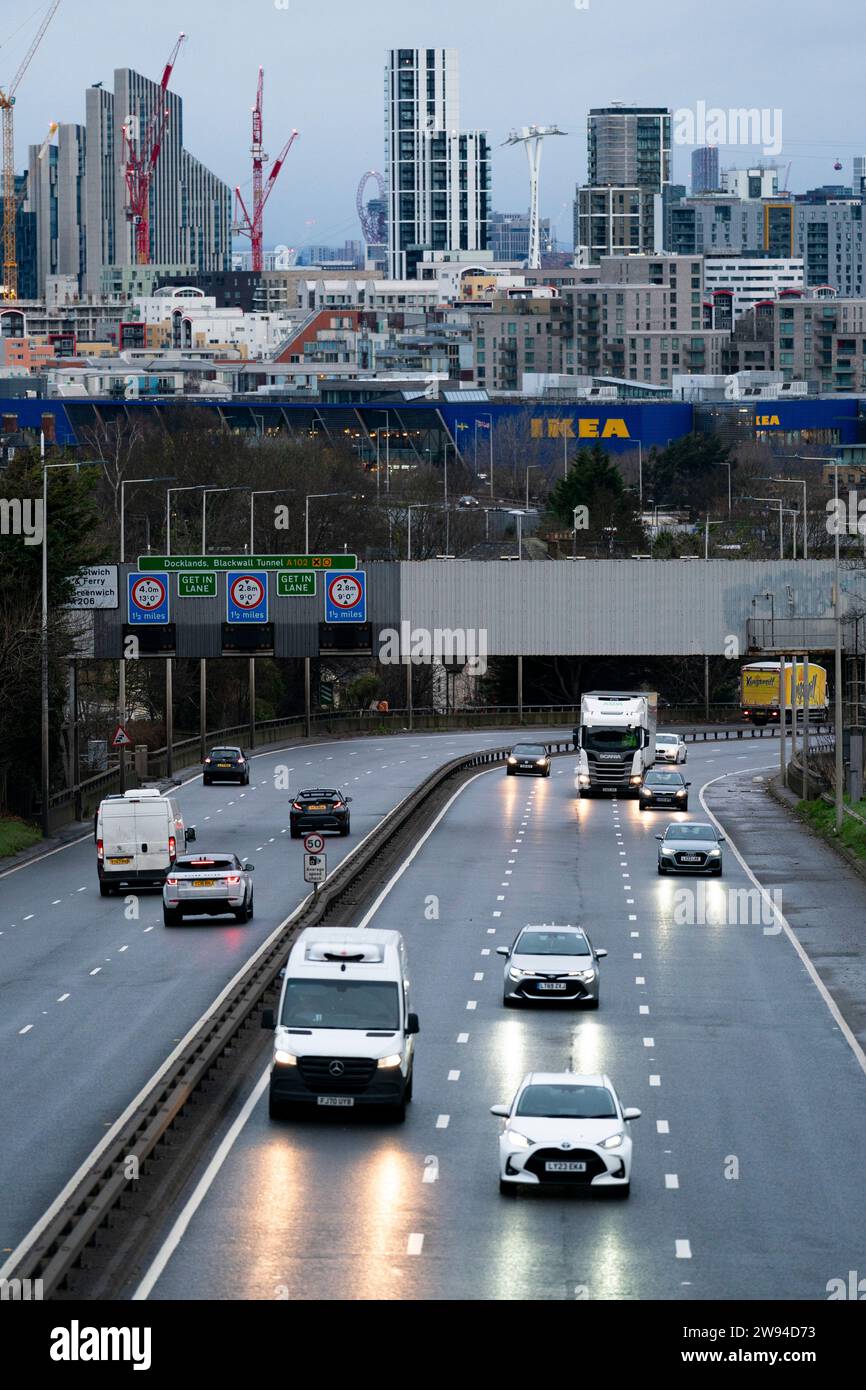 Traffic on the A102 in London as millions of people are braced for