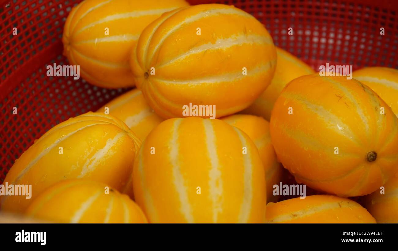 Vibrant Yellow Musk Melon Ready to Delight Your Taste Buds Stock Photo