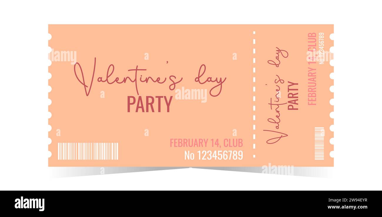 Valentine Day party ticket festive template layout. Vector illustration