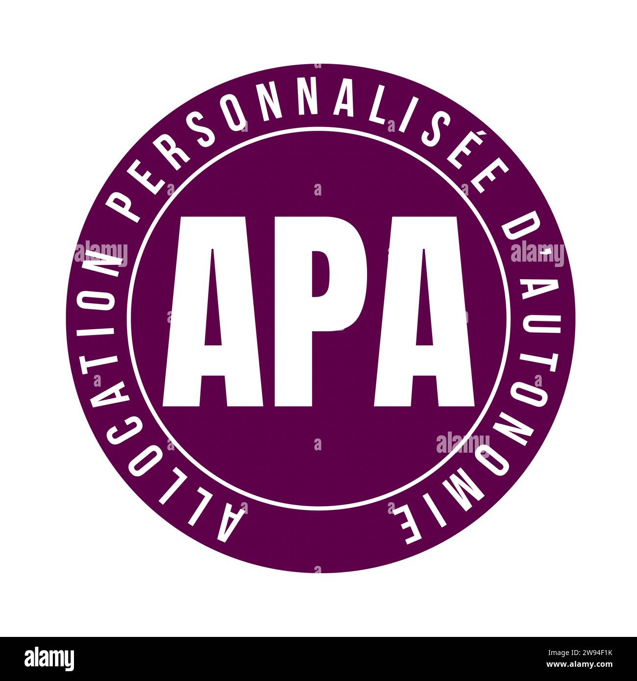 Personalized autonomy allowance symbol icon called APA allocation personnalisee d'autonomie in French language Stock Photo