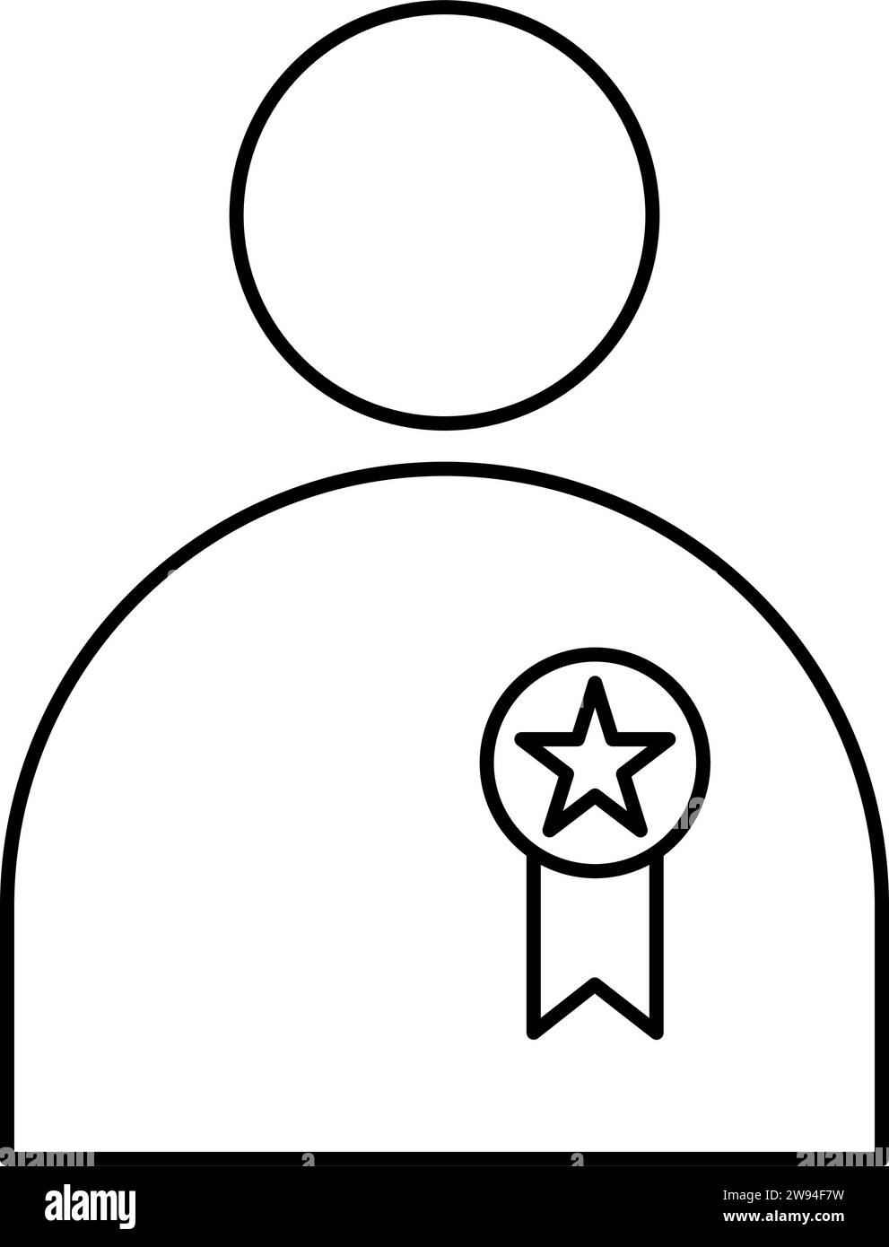Exclusive benefits icon black and white - person with award medal Stock
