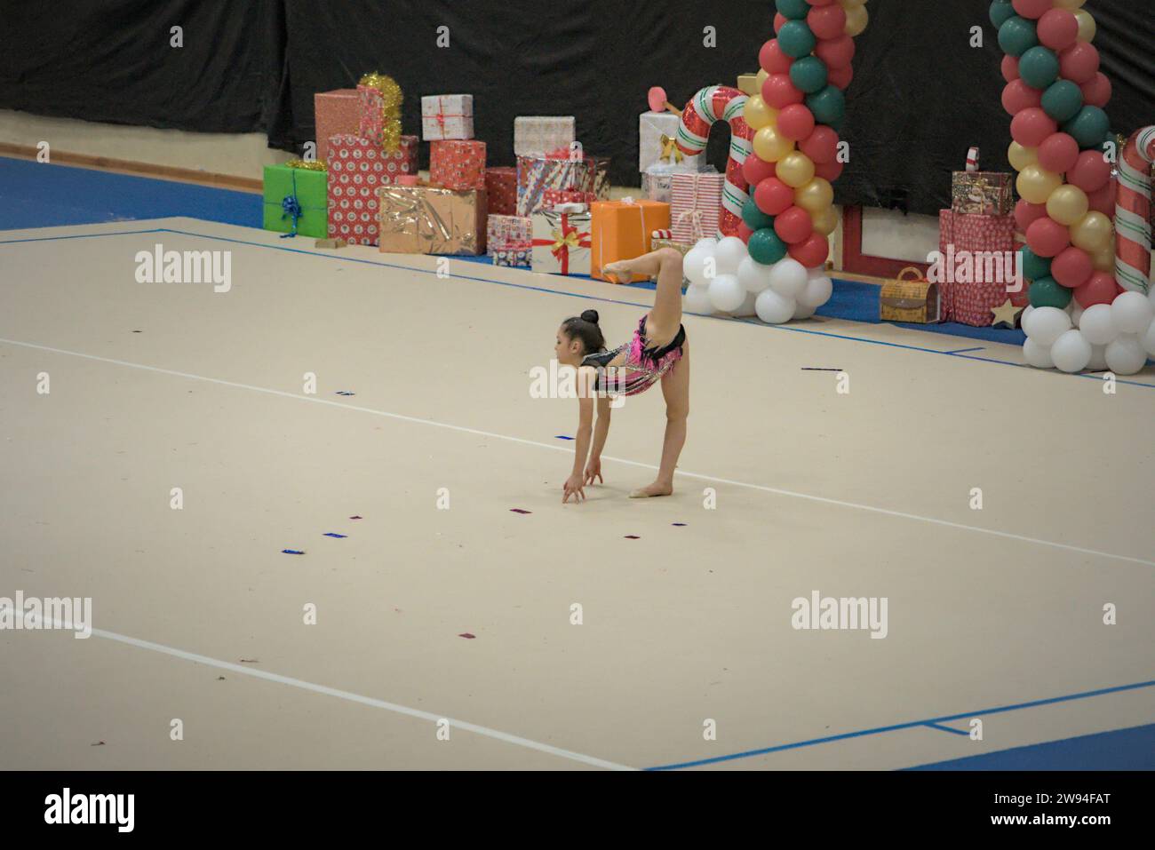 essay performed by rhythmic gymnastics athletes Stock Photo