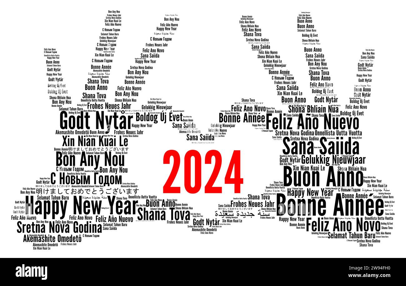 Happy New Year 2024 word cloud in different languages Stock Photo Alamy