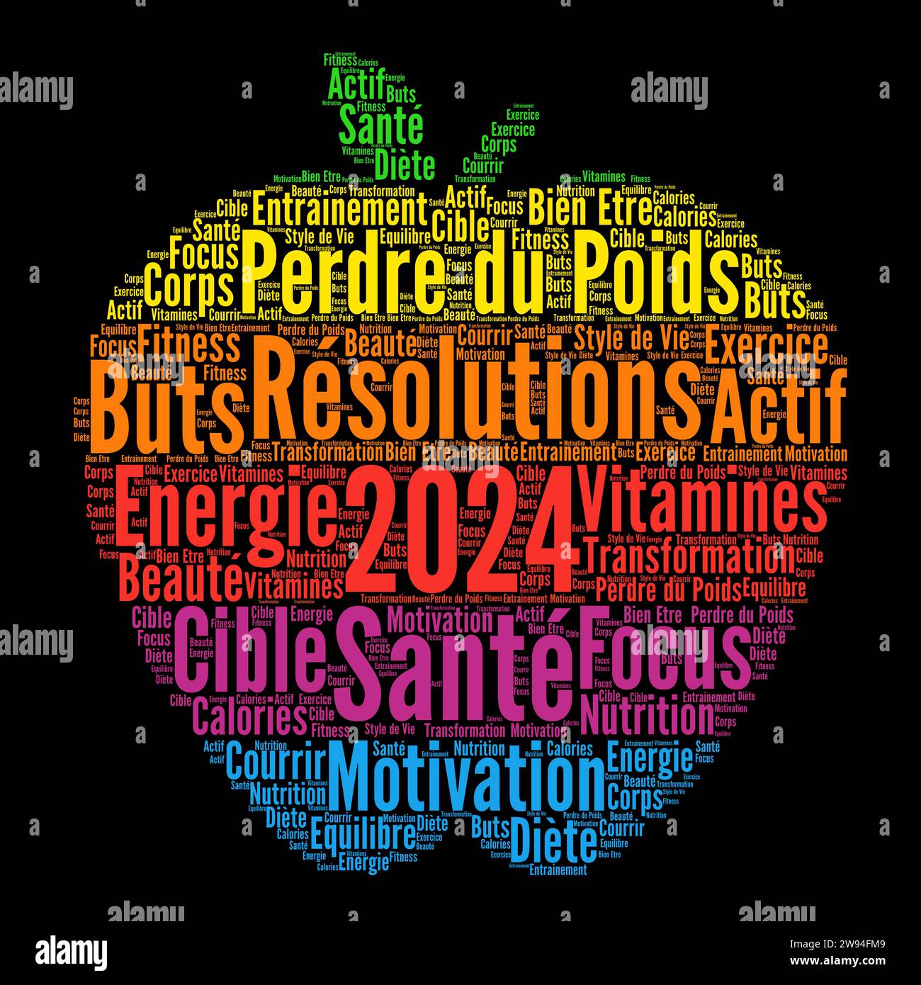 Healthy Resolutions 2024 Word Cloud In French Language 2W94FM9 