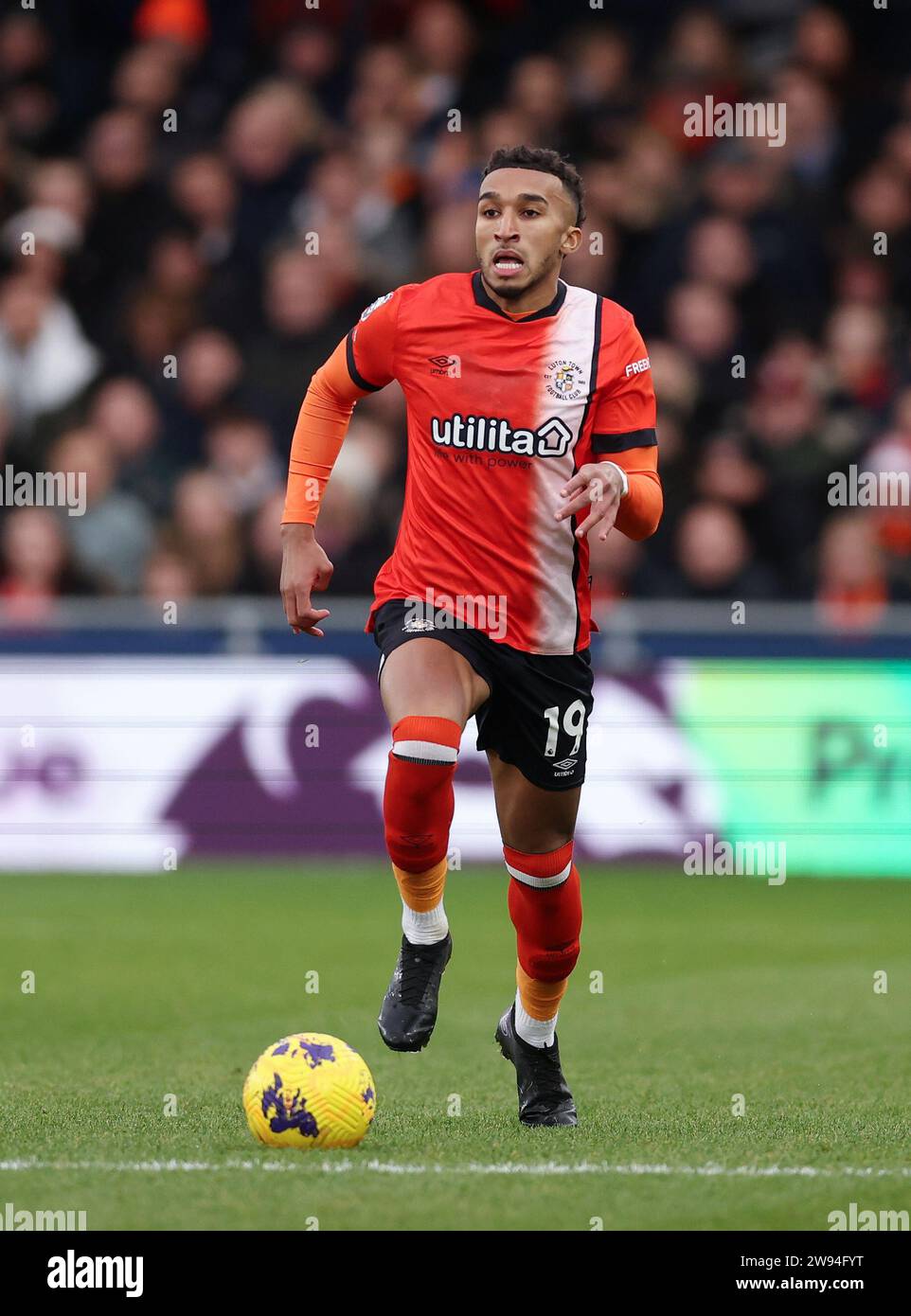 Luton, UK. 23rd Dec, 2023. Jacob Brown of Luton Town during the Premier ...