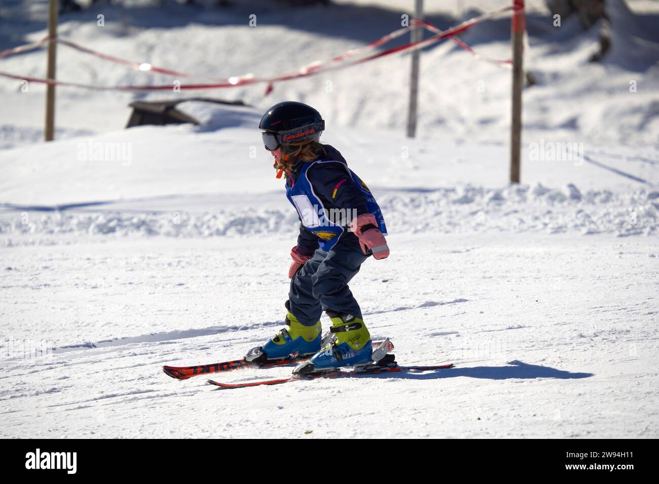 Feldberg, Germany February 08, 2023 Ski beginner practicing downhill