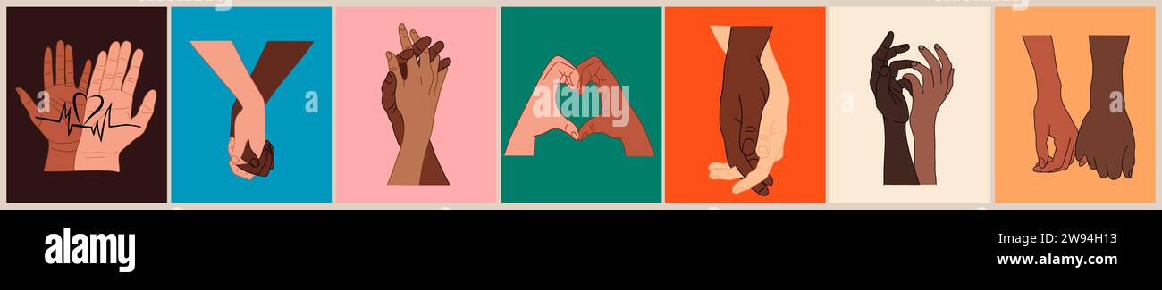 Multiracial holding hands in love vector set Stock Vector Image & Art ...