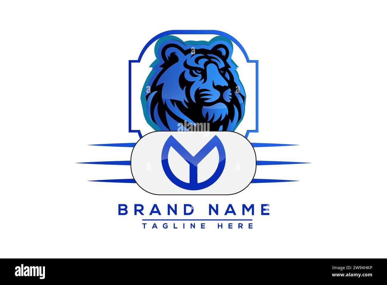 Y Tiger logo Blue Design. Vector logo design for business. Stock Vector
