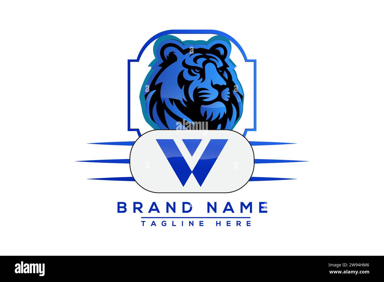 W Tiger logo Blue Design. Vector logo design for business. Stock Vector
