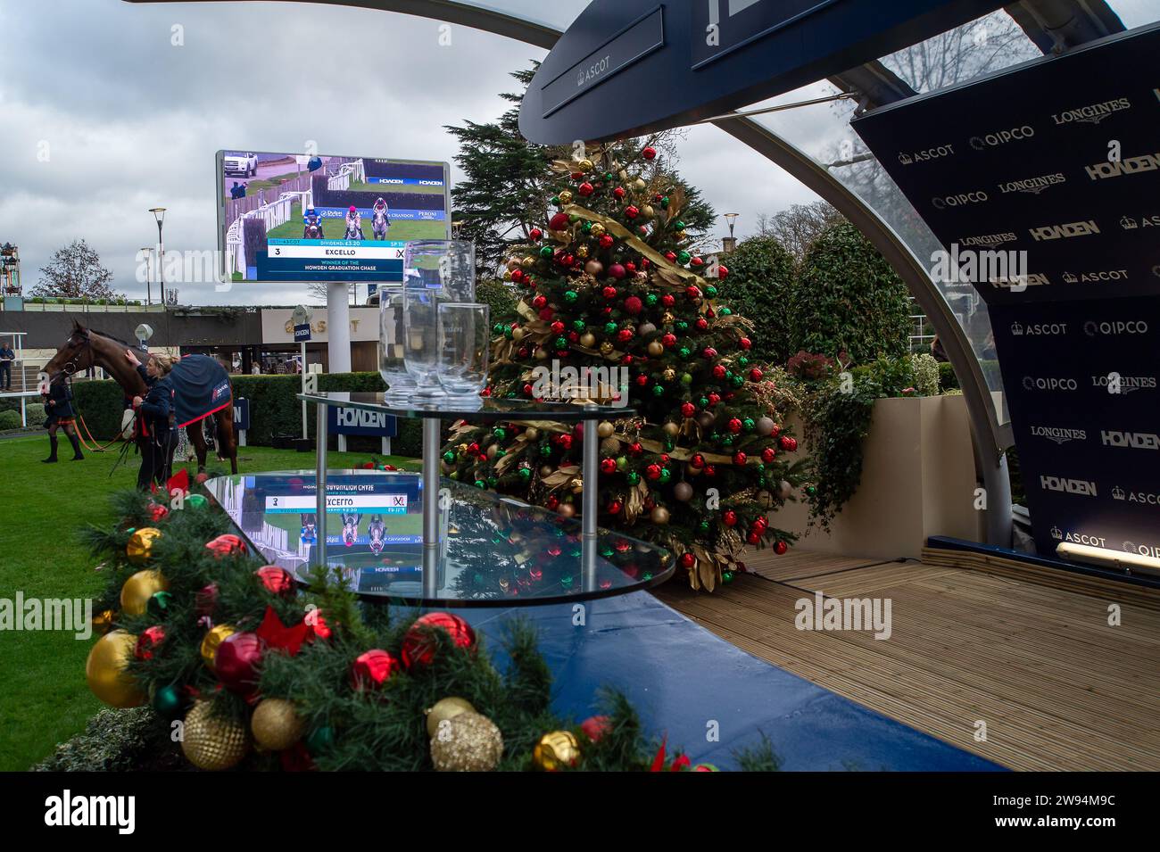 Ascot, UK. 23rd December, 2023. Christmas trees and decorations in the