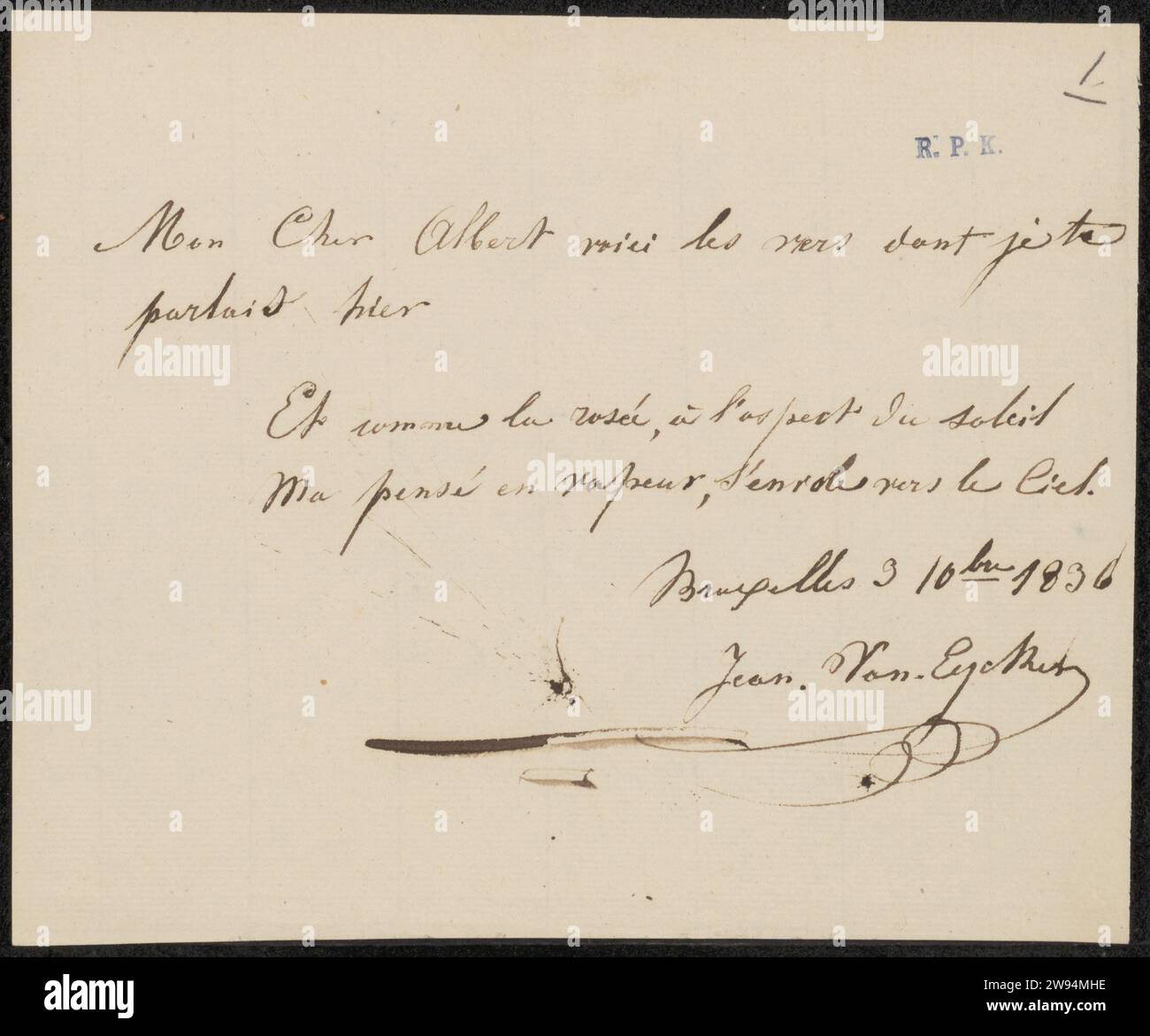Letter to Anonymous, Jean Baptiste Van Eycken (1809-1853), 1836 letter ...