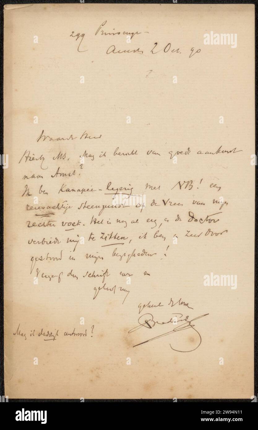 Letter to Philip Zilcken, 1890 letter Amsterdam paper. ink writing ...