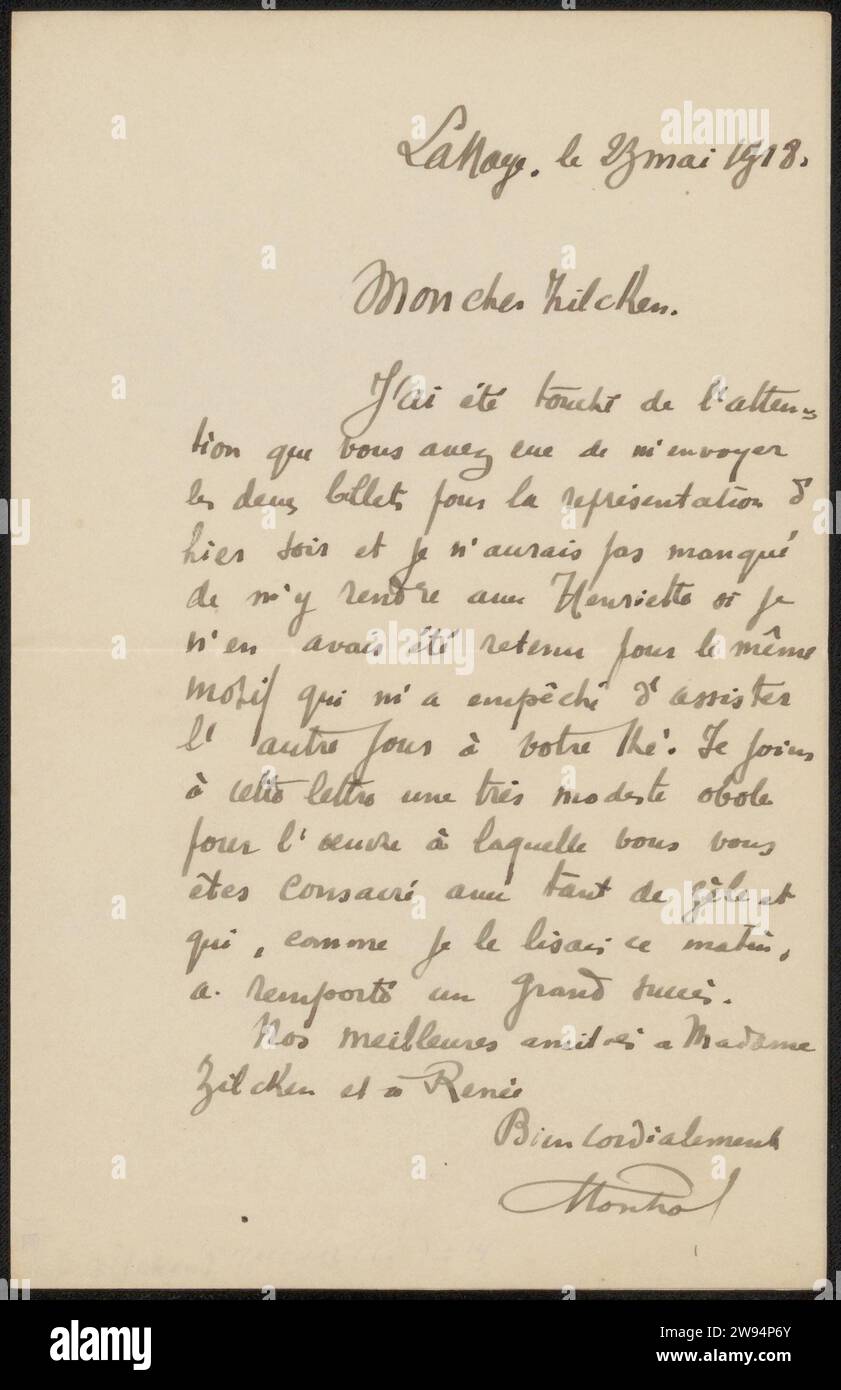 Pascal Letter Letter to Philip Zilcken, Léon Paschal, 1918 letter The Hague paper ...