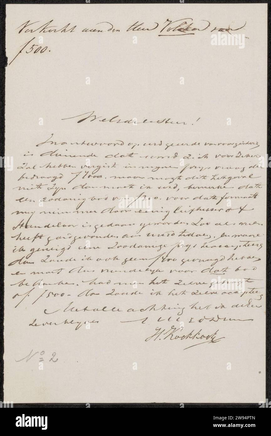 Letter to Anonymous, Hermanus Koekkoek (I), 1825 - 1882 letter   paper. ink writing (processes) / pen money. art trade, art shop Stock Photo