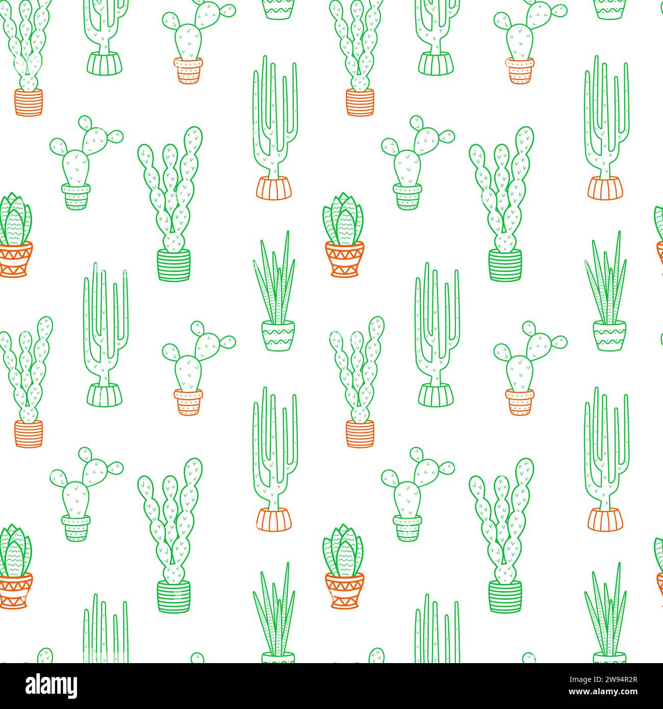 Vector seamless pattern. Cacti in the art line style Stock Vector Image ...