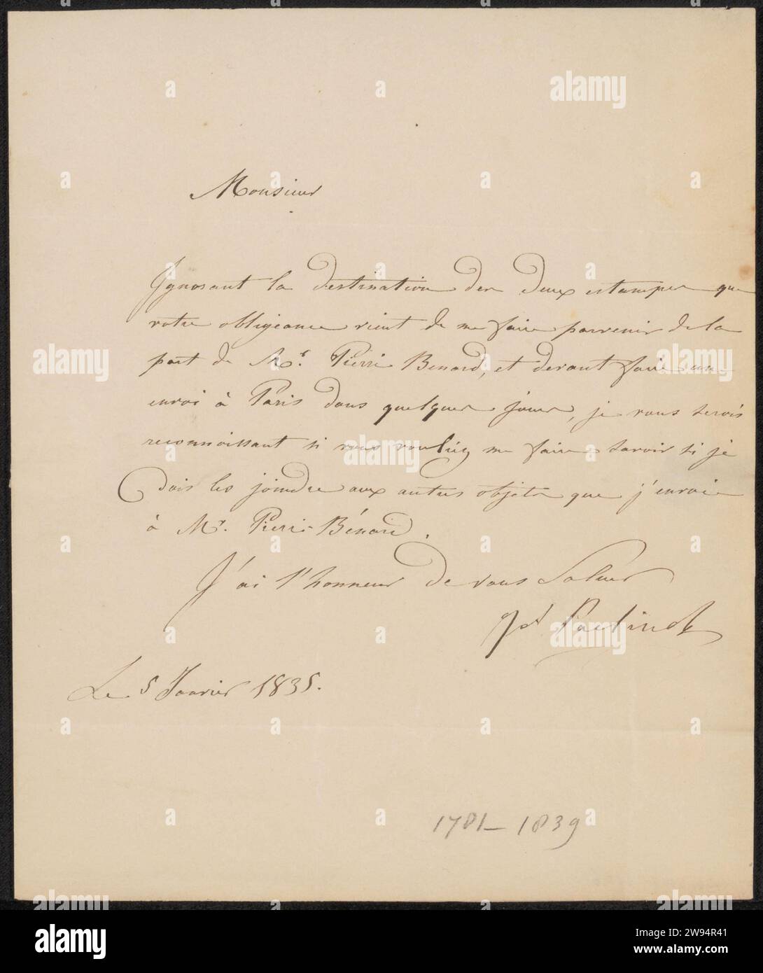 Letter to Mr Cambertyn, Joseph Paelinck, 1835 letter paper. ink writing ...