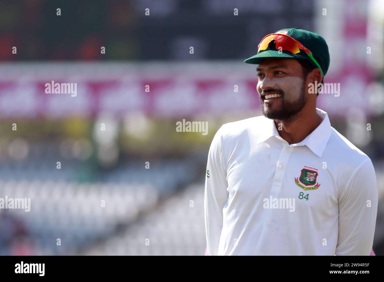 Najmul Hossain Shanto as a captain of Bangladesh Test formate win the first Test match against New Zealand by 150 runs at Sylhet International Cricket Stock Photo