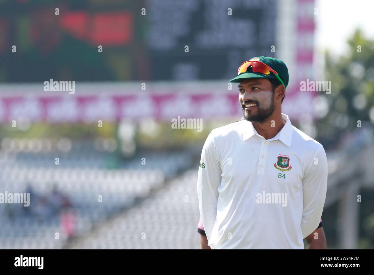 Najmul Hossain Shanto as a captain of Bangladesh Test formate win the first Test match against New Zealand by 150 runs at Sylhet International Cricket Stock Photo