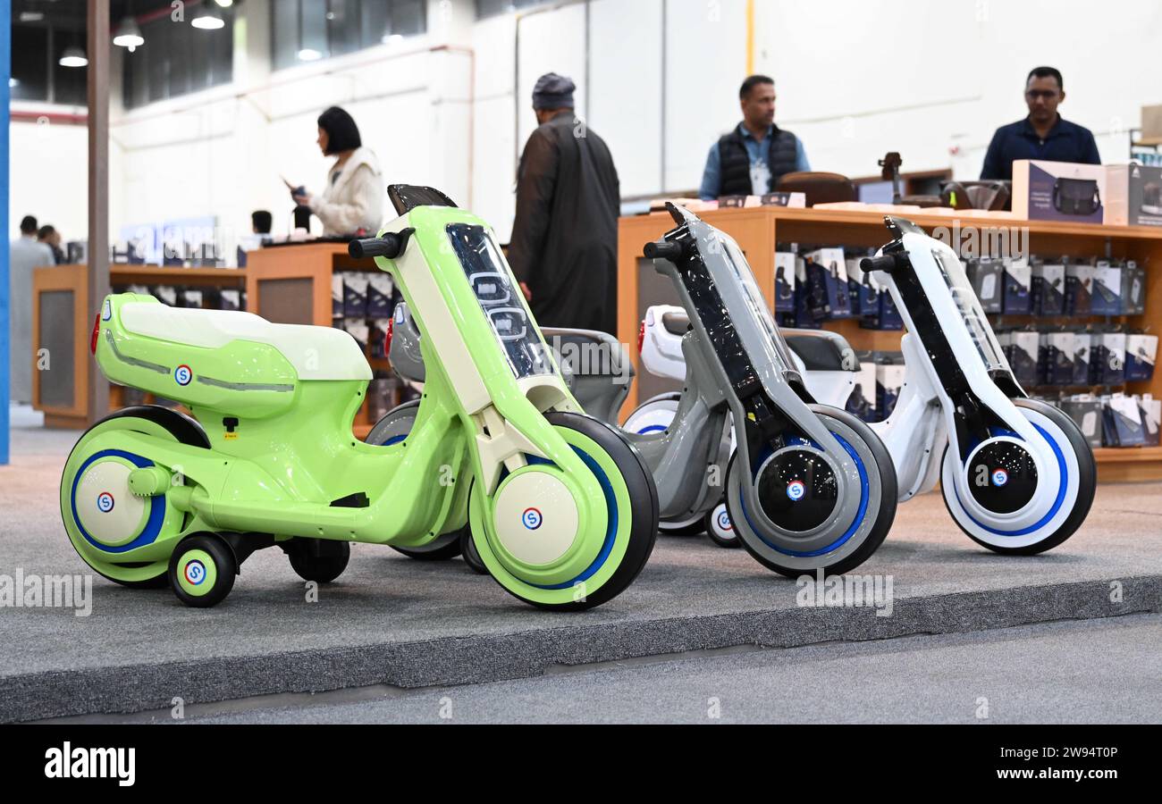Hawalli Governorate, Kuwait. 23rd Dec, 2023. Electric bikes are