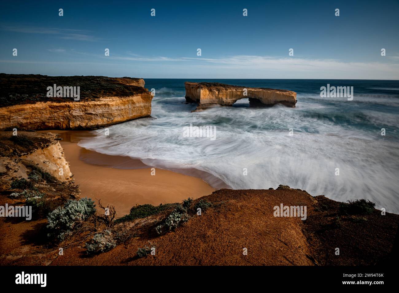 Famous rock formation of London Bridge in Port Campbell National Park. Stock Photo