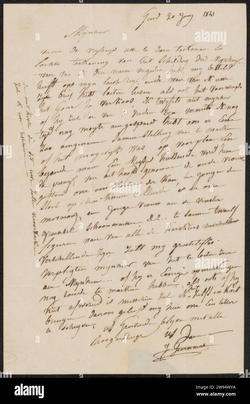 Letter to Arnoldus Lamme, Jozef Geirnaert, 1821 letter Ghent paper. ink ...