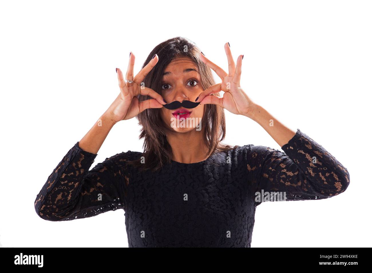 Attractive woman fake moustache hi-res stock photography and images - Alamy