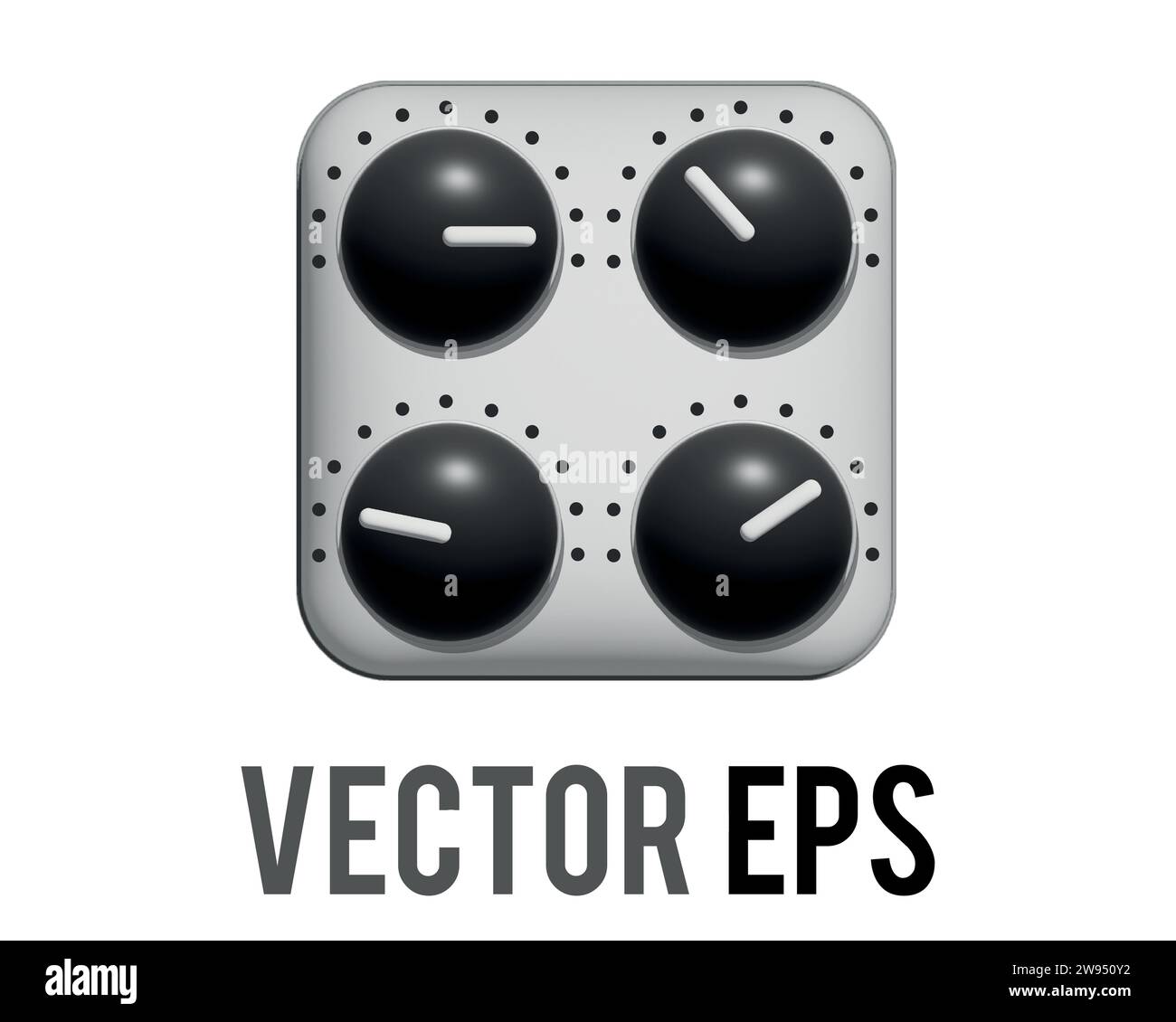 The isolated vector silver square audio mixing console 3D icon with