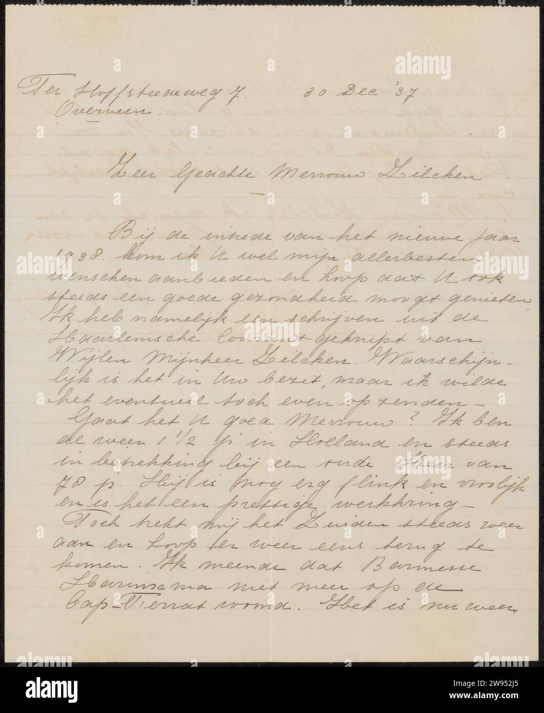 Letter to Henriette Wilhelmina van Baak, 1937 letter Overveen ink ...