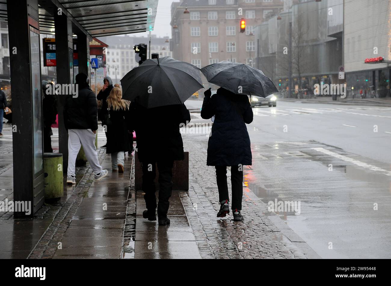 Copenhagen, Denmark /24 December 2023/.Weather rain fall in danish