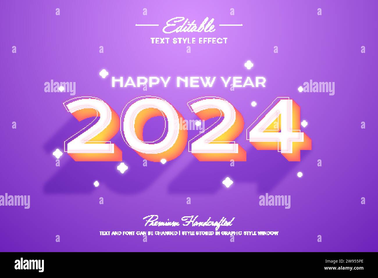 Happy new year 2024 editable 3D vector text style effect, suitable for creating eye-catching text graphics for digital and print media such as posters Stock Vector