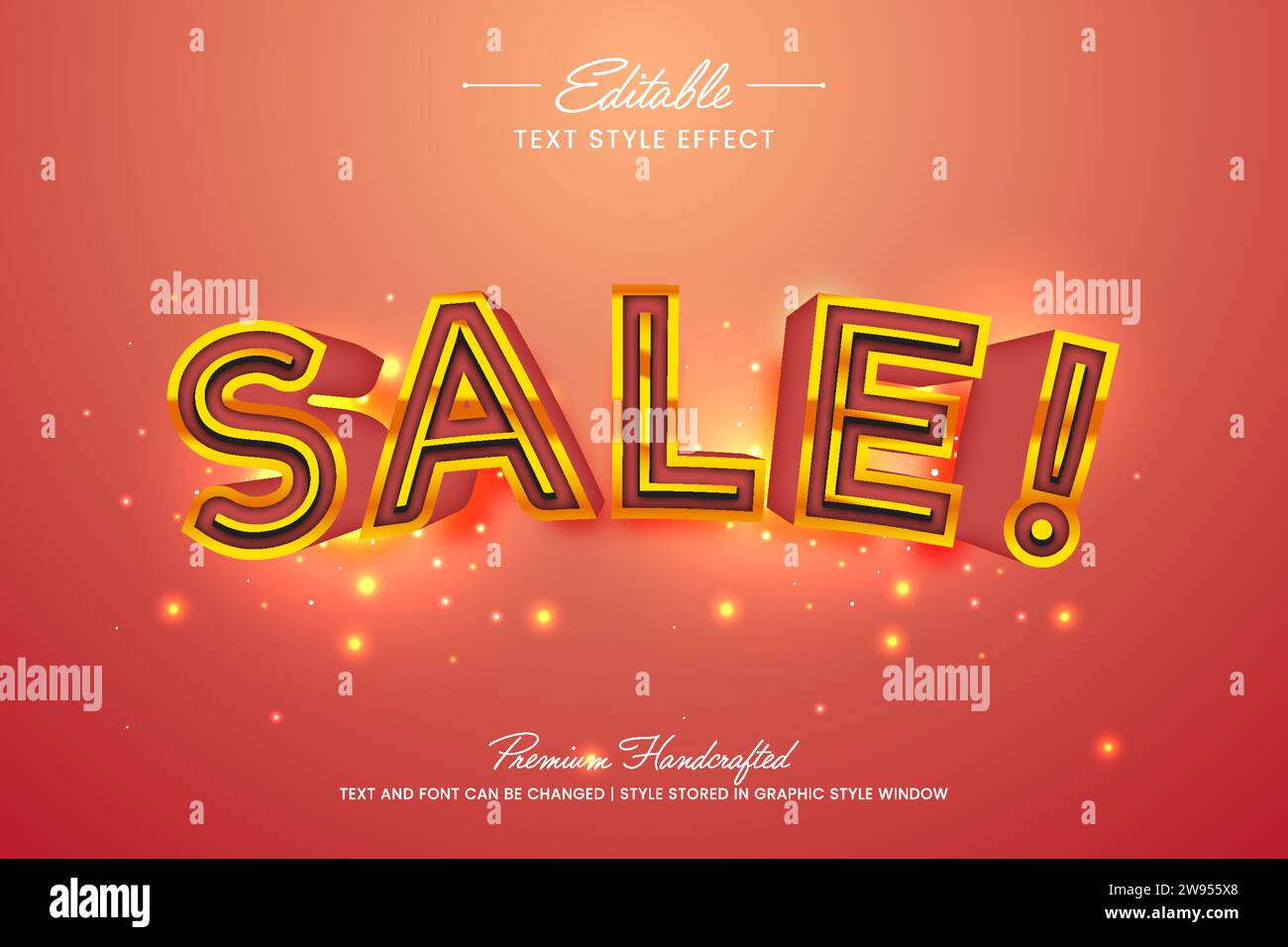 Glowing sale sign editable 3D vector text style effect, suitable for creating eye-catching text graphics for digital and print media such as posters, Stock Vector