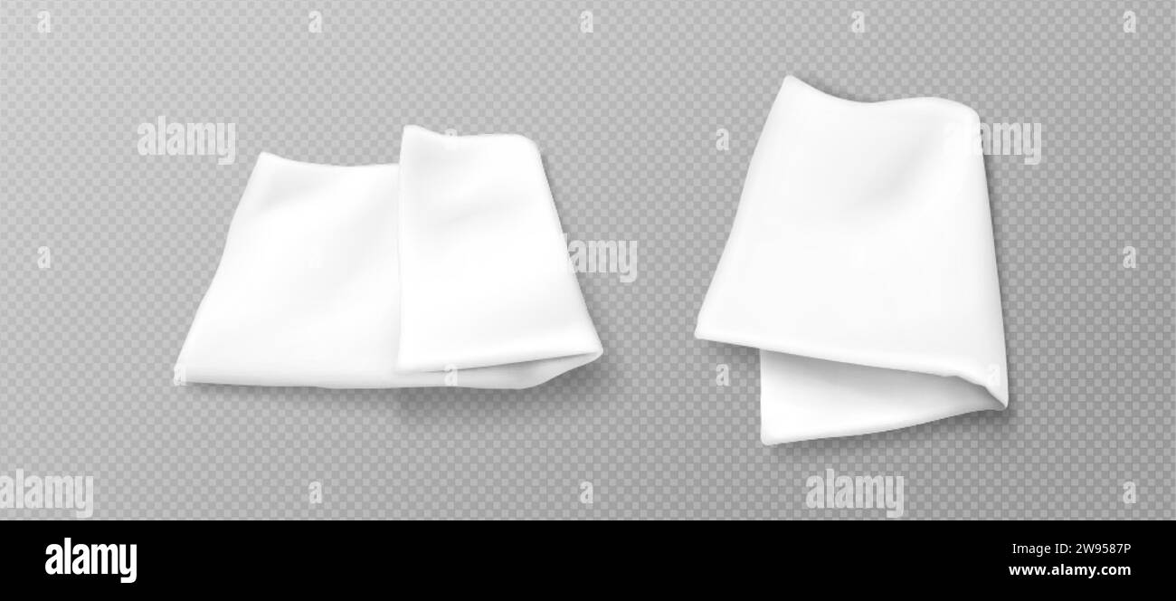 White folded handkerchief mockup. Blank cotton or silk fabric napkin or