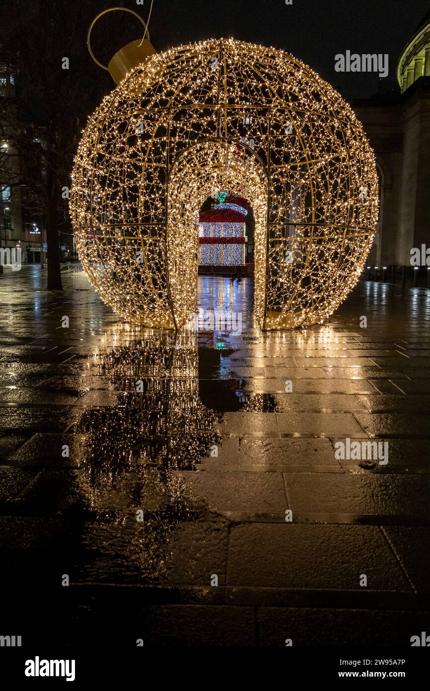 Giant Christmas Bauble in Manchester City Centre, England Stock Photo